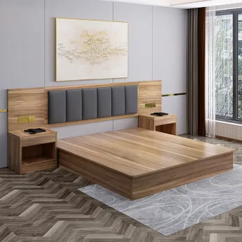 Modern Full Size American Style Solid Wood Hotel Bed for Home and Hotel Furniture