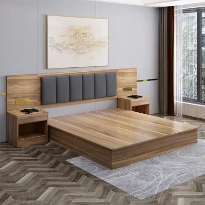 Modern Full Size American Style Solid Wood Hotel Bed - Simple Design for Home and Hotel Furniture