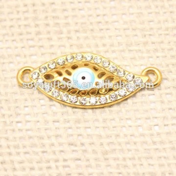 Rhinestone Crystal Turkish Lucky Eye Pendant Gold Tone Oval Oil Drip Evil Eye Connectors