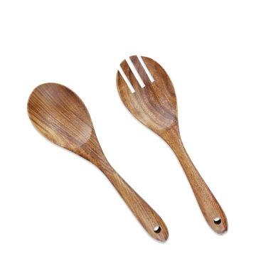 Acacia Holz langes Griff Mischgabel und Löffel Set