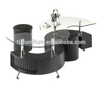 S-shaped MDF leg glass top coffee table