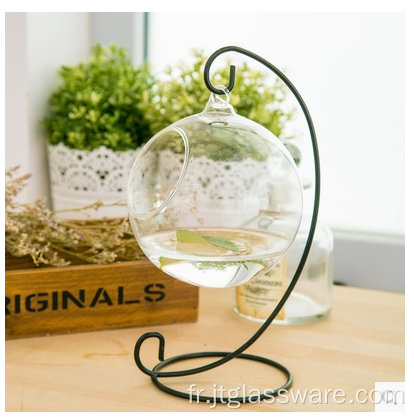 Terrarium rond en verre clair en gros avec base en bois