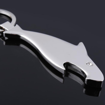 Shark Shaped Laser Logo Beer Bottle Opener Keyring with Diamond Eyes