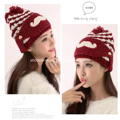 Hand Knitted Hat Embroidered Knitted Beanie Beard Hat