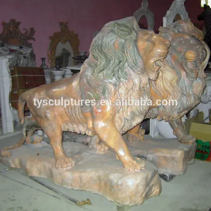 Life size yellow marble lion walking lion for company