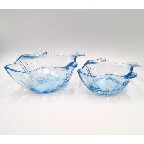 blue color fish shaped glass plate glass bowl for kitchen