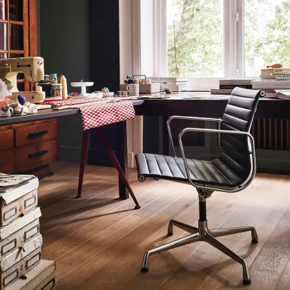 mid century modern black leather office desk chair