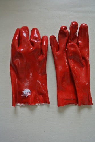 Czerwona, 11-calowa rękawica z otwartym mankietem z PVC