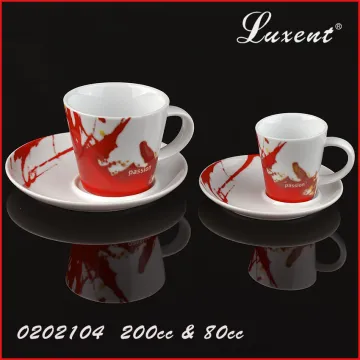 porcelain cappuccino decal cheap coffee shop cup and saucer set