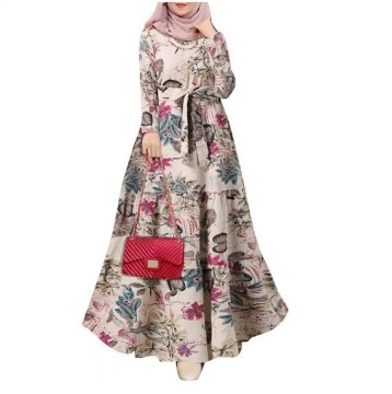 OEM Women's Muslim Street Fashion Long Sleeved Printed Loose Dress