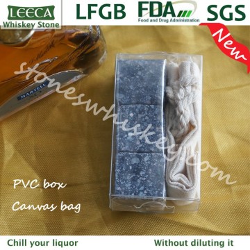 Pietra di raffreddamento del vino whisky con scatola in PVC + sacchetto di tela | Regalo per Natale
