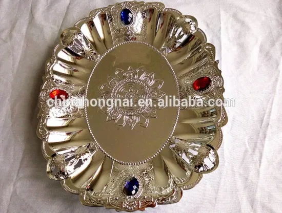 2017 oral design silver and golden electroplating fruit tray,cheap serving tray