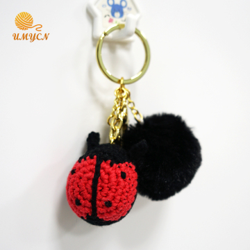 Crochet Ladybug Key Chain With Plush Pom Pom