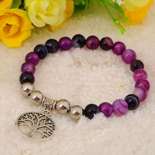 Natural Purple Agate Bracelet Gemstone jewelry alloy pendants