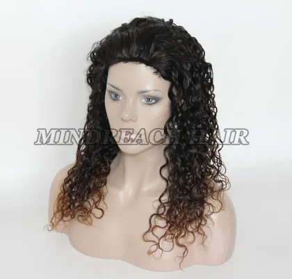 Human hair wig 18inches three tone color human hair full lace wig curly hair wig Malaysian half wig