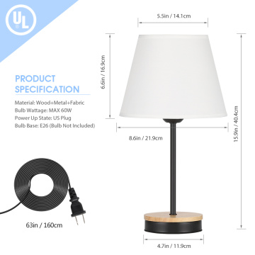 Nightstand Desk Lamps with White Fabric Lampshade