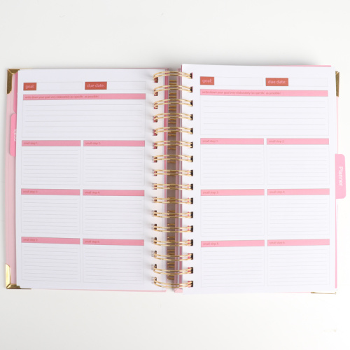 China A5 Spiral Binding Pink Undated Daily Goal Planner Factory