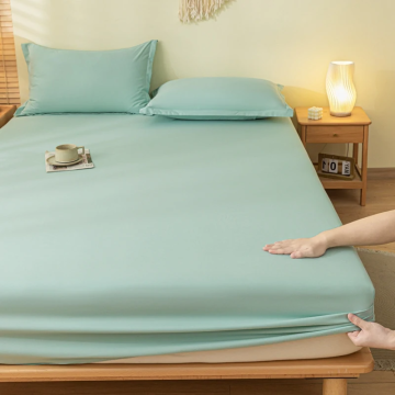 Cotton Fitted Sheet Solid Color with Elastic Band for Double, King, Queen Beds