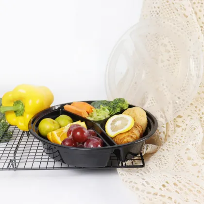 takeaway bento box round food containers compartment plastic disposable food storage meal prep containers