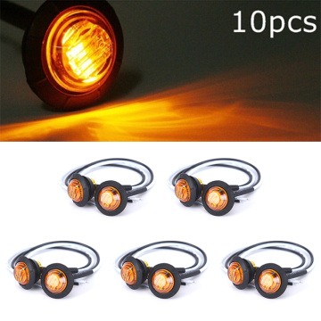 10pcs Round Amber LED Light Front Rear Side Marker Indicators Light for Truck Bus Trailer Caravan Boat Motocycle 12 / 24V 1''