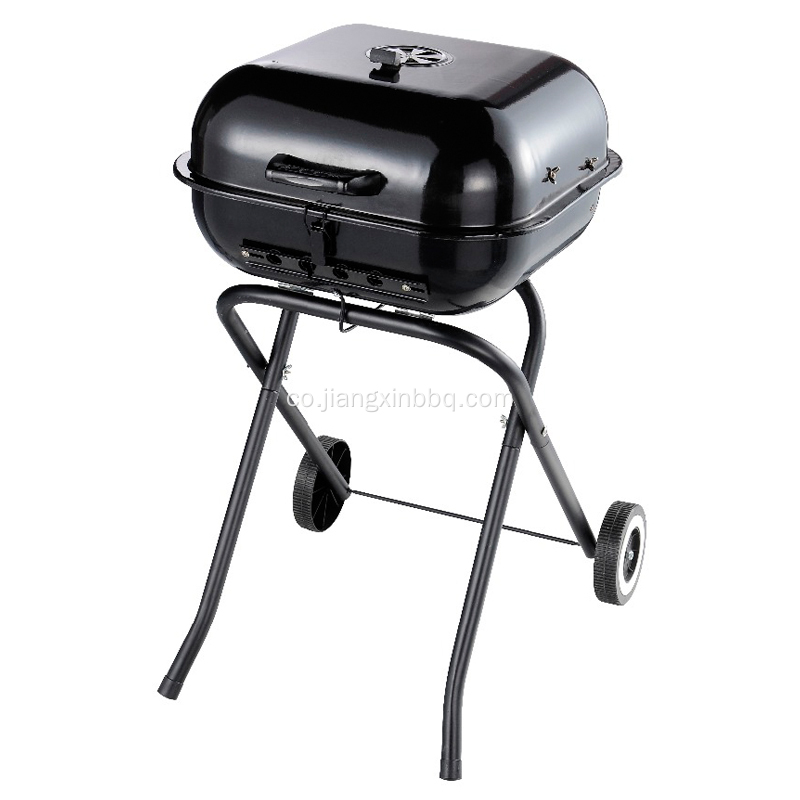 Grill à charbon carré pliable de 18 po avec chariot