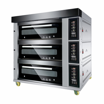 Professional Deluxe Stainless Steel 3-Deck Industrial Oven for Gas-Fueled Cake and Bread Baking with Steam Function