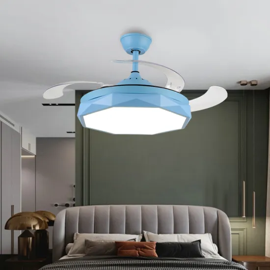 Acrylic lampshade retractable folding blades ceiling fan