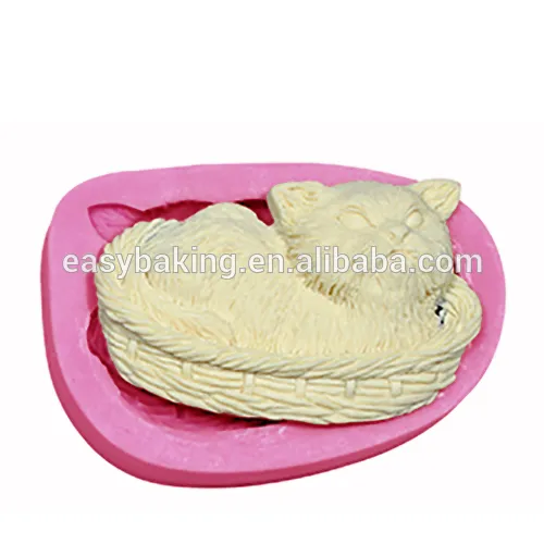 Customize Cake Decorating Supplies Cat Napping In A Basket Silicone Cupcake Mold