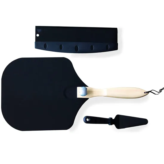 kitchen tools Non Stick Black Coating Pizza Cutter Aluminum Pizza Shovel Foldable pizza peel with Wood Handle