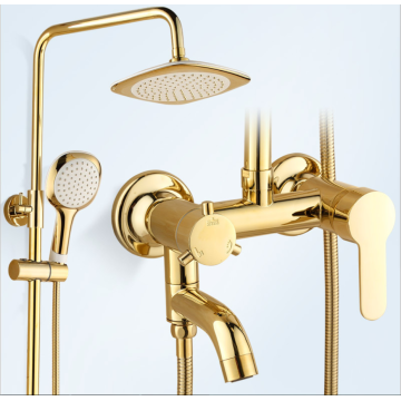 Golden Plated Finish Free Floor Standing Bath Faucet Tap With Hand Shower