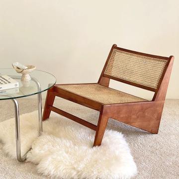 Modern Balcony Reclining Wood Leather Recliner for Living Room Leisure