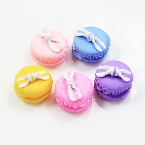Mix Color 24mm 100pc Cute Handmade Macaron With Bow Clay Cotton Candy Polymer Clay Food Sweets Decoration Parts Crafts