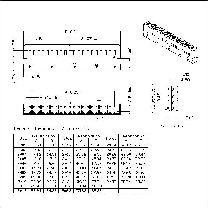 2.54mm pitch Dual Row Single Bump Housing AH2541-N-2xNP-3