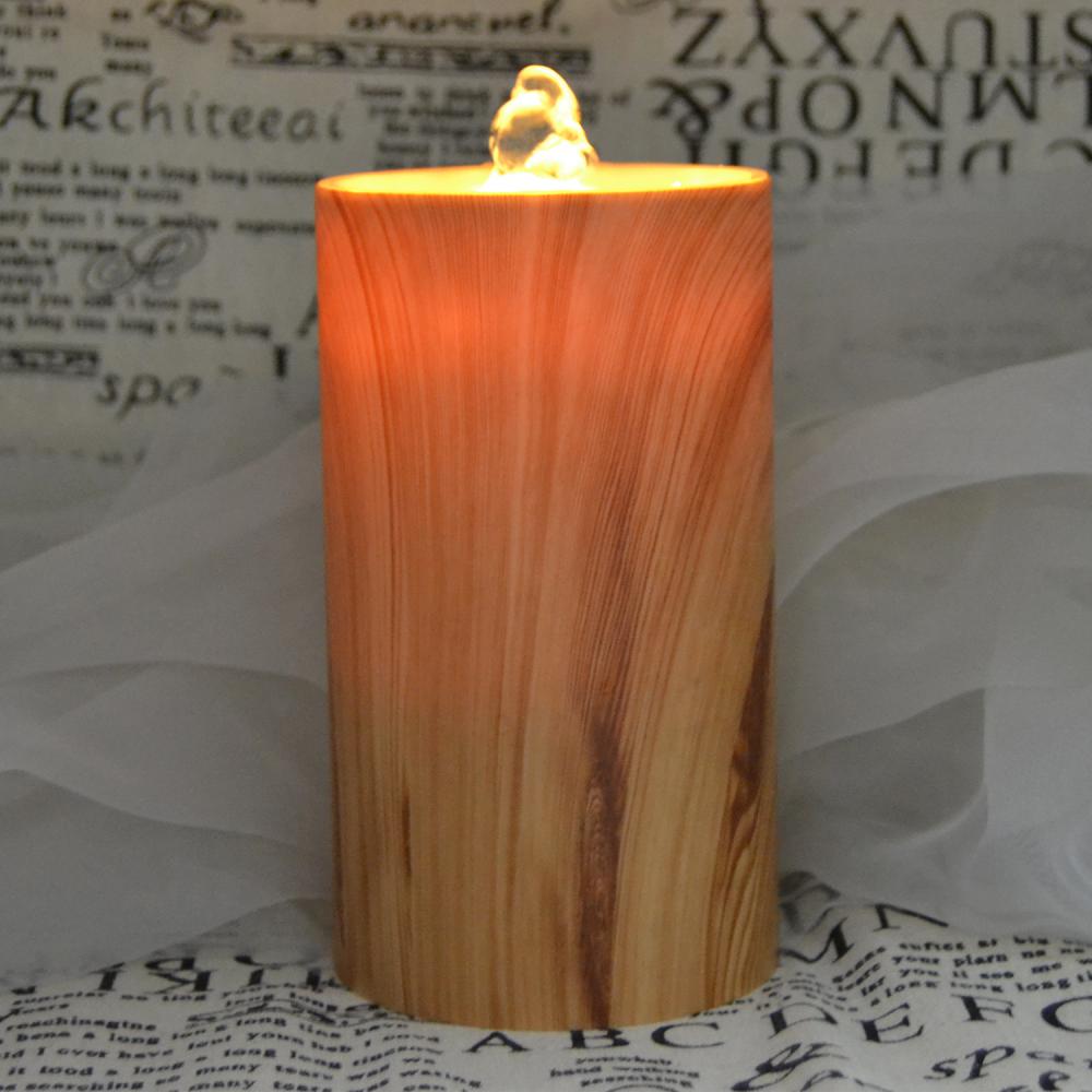 Wood Pattern Lithium Battery Remote Control Pillar Candles