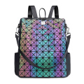 Custom waterproof holographic luminous fashion geometric PU leather outdoor waterproof kids backpack outdoor leisure travel PU