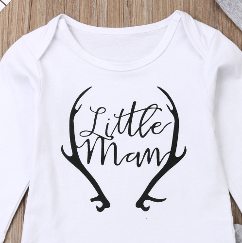 2019 Baby Spring Autumn Clothing Newborn Baby Boy Long Sleeve Little Man Long Sleeve Romper Deer Leggings Hat 3Pcs Clothes Set