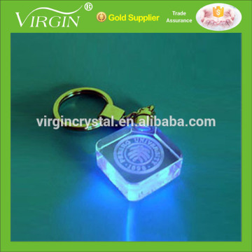 3D laser square crystal keychain, crystal key ring with led light for promotion