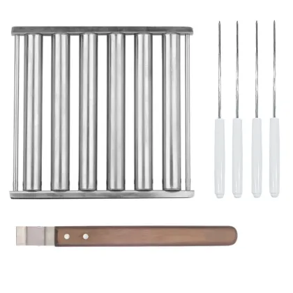 BBQ tool 6 section brat griller Metal Spatula with long wooden handle sausage roller rack stainless steel hot dog grill roller