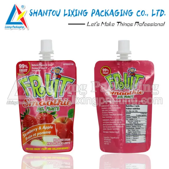 Strawberry juice stand up spout pouch