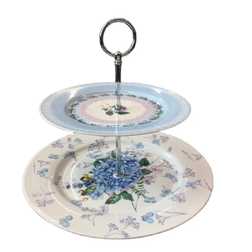 Ceramic Cake Stand 2 Layer with Flower Decal Design for Daily Use and Parties