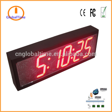 GlobalTime 6-digit stainless steel case 7-segment red LED POE wall clock