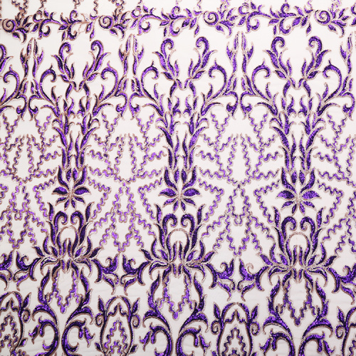 Purple Gold Sequins Lace Embroidery Fabric