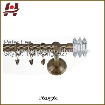 F625361 metal iron aluminium stainless steel brass telescopic aluminum adjustable twist curtain rod crystal end
