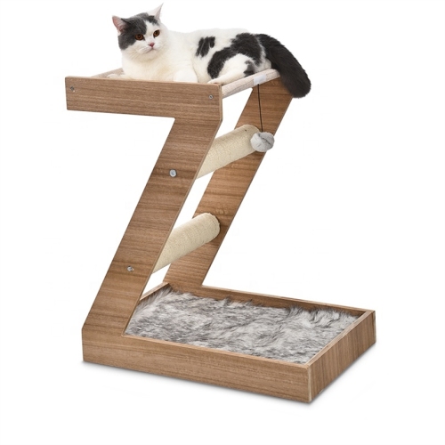 Trevlig z-formad design Hållbart MDF-material Sisal MDF Faux Fur Cat Tree