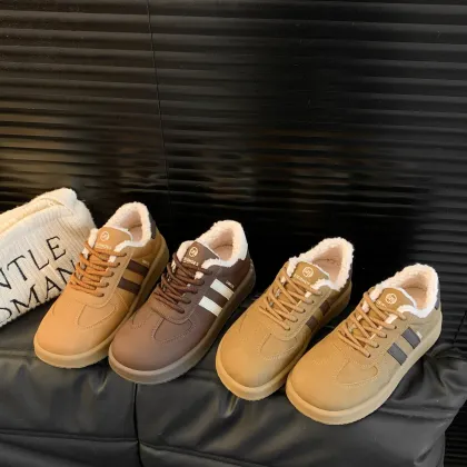 2024 Lamb Wool Fleece-Lined Thick-Soled Winter Warm Cotton Sneakers for Women