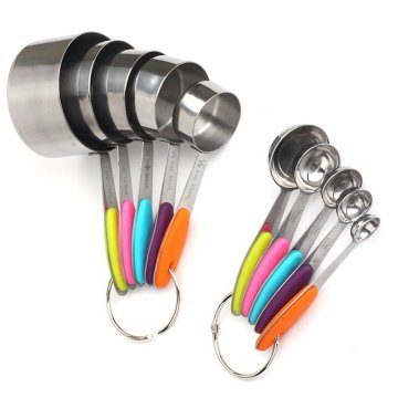 10pcs Measuring Cups and Spoons Set with Color Handles - Volume Range 1.25ml to 250ml