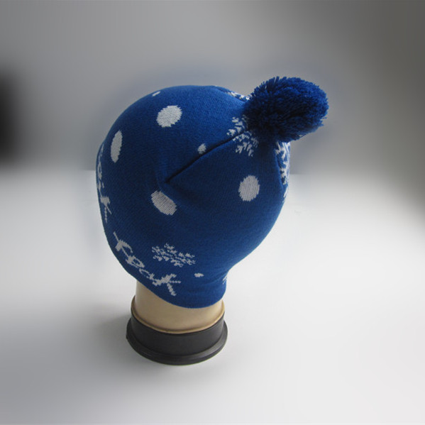 Royal Blue Jacquard Pompom Winter Hat