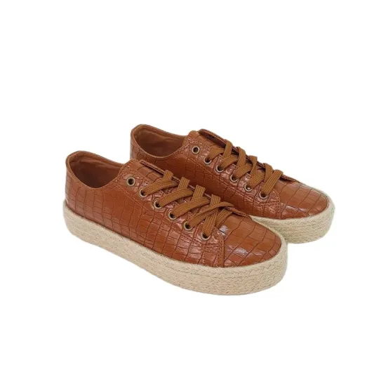 Ladies Pu Leather Casual Flats Vulcanized Canvas Shoes