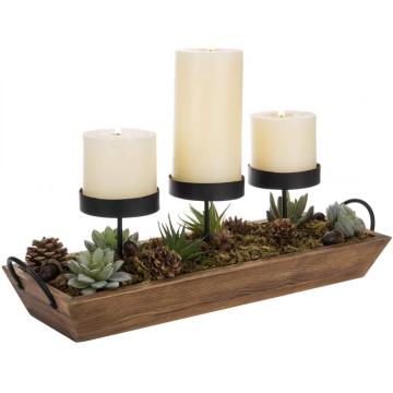 Candle Holder with Rustic Wood Tray and Handles