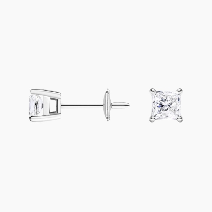 Princess Cut Lab Diamond White Gold Studs